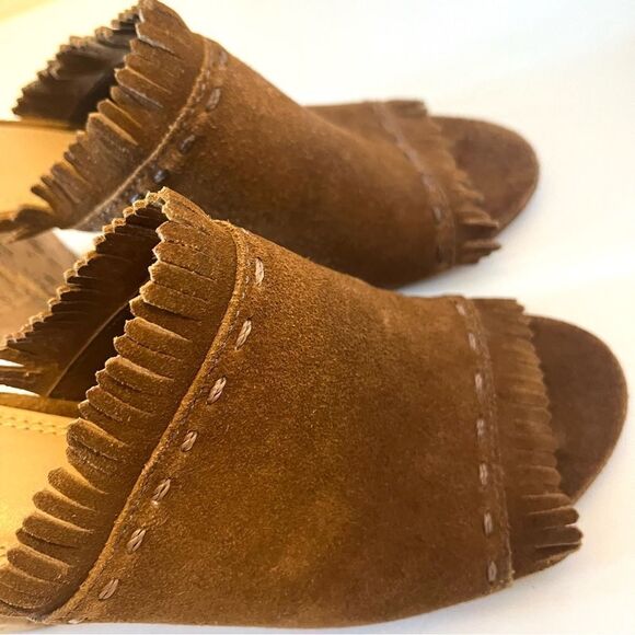 Tory Burch Huntington Camel Suede Fringe Slide Mules in Tan Size 8 - Picture 12 of 13